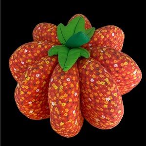 Vintage Mid Century Stuffed Homemade Orange Calico Fall Floral Pumpkin